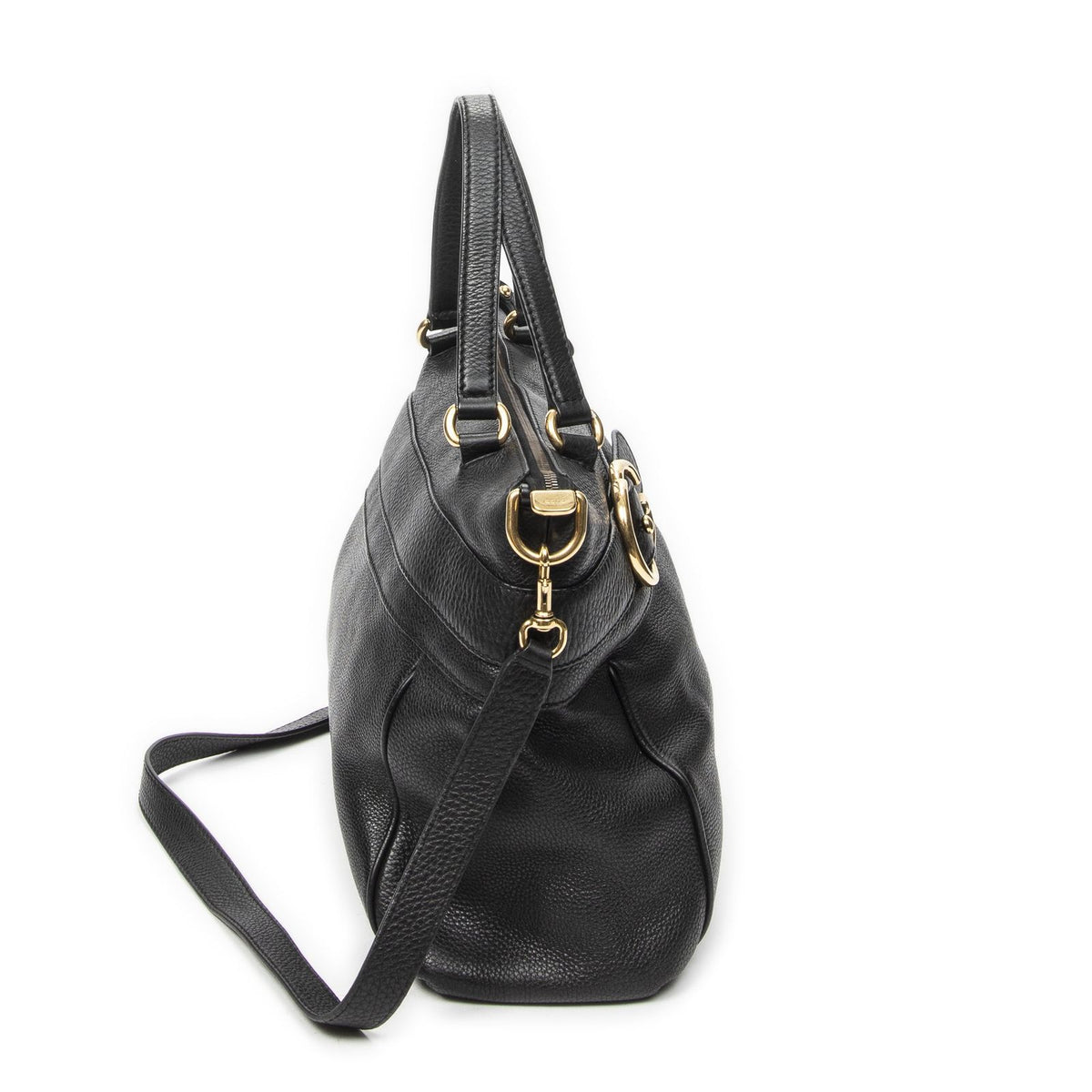Gucci GG Ride Top Handle Black Gray Calfskin Leather — view 4