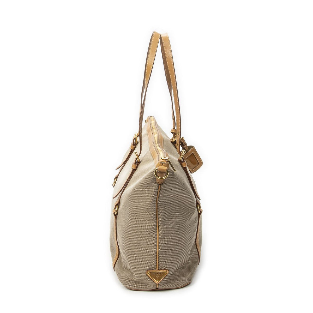 Prada Jacquard Shopping Tote Bag Beige Tanjaca Canvas — view 4