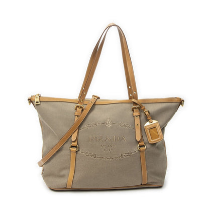 Prada Jacquard Shopping Tote Bag Beige Tanjaca Canvas