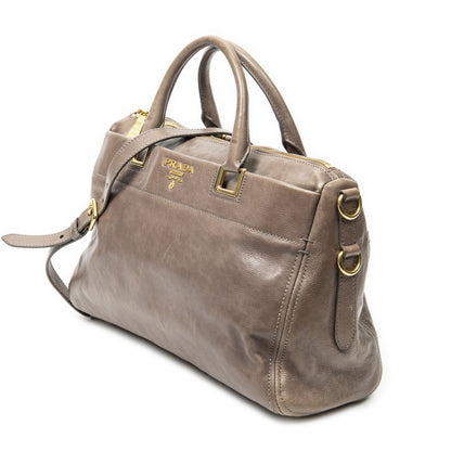 Prada Slip Pocket Soft Boston Light Brown Vitello Luxe Messenger Bag — view 2