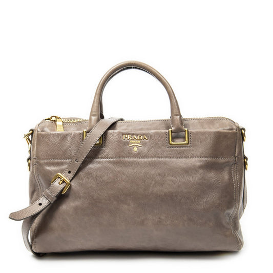 Prada Slip Pocket Soft Boston Light Brown Vitello Luxe Messenger Bag