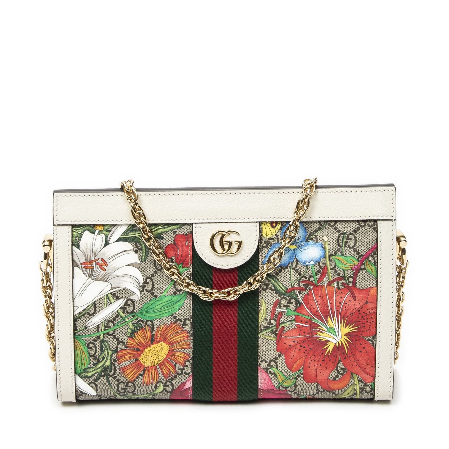 Gucci Small GG Ophidia Beige Ivory Floral Print Supreme Canvas Messenger Bag