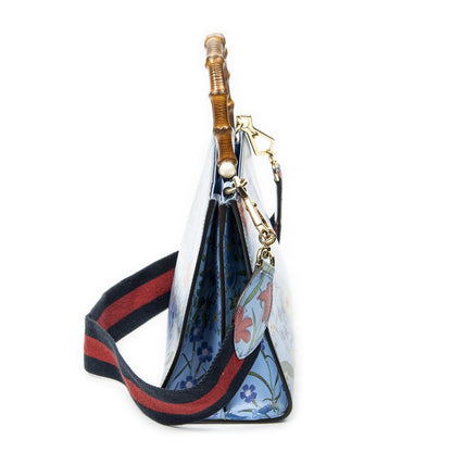 Gucci Medium Nymphaea Top Handle Blue Floral Print Leather — view 4