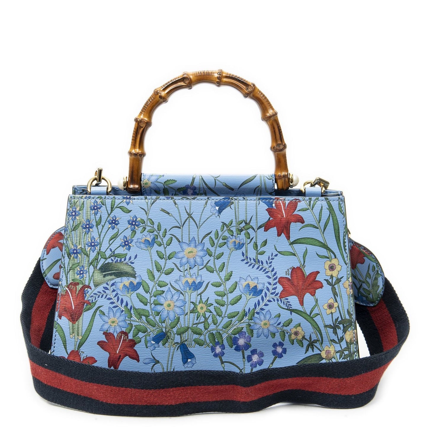 Gucci Medium Nymphaea Top Handle Blue Floral Print Leather — view 5