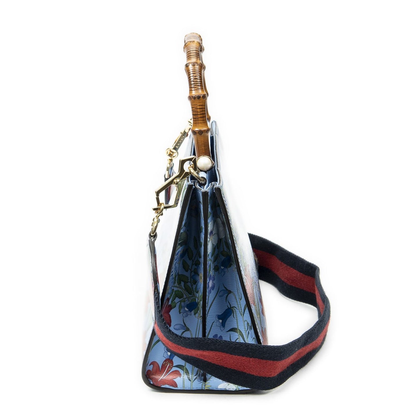 Gucci Medium Nymphaea Top Handle Blue Floral Print Leather — view 3