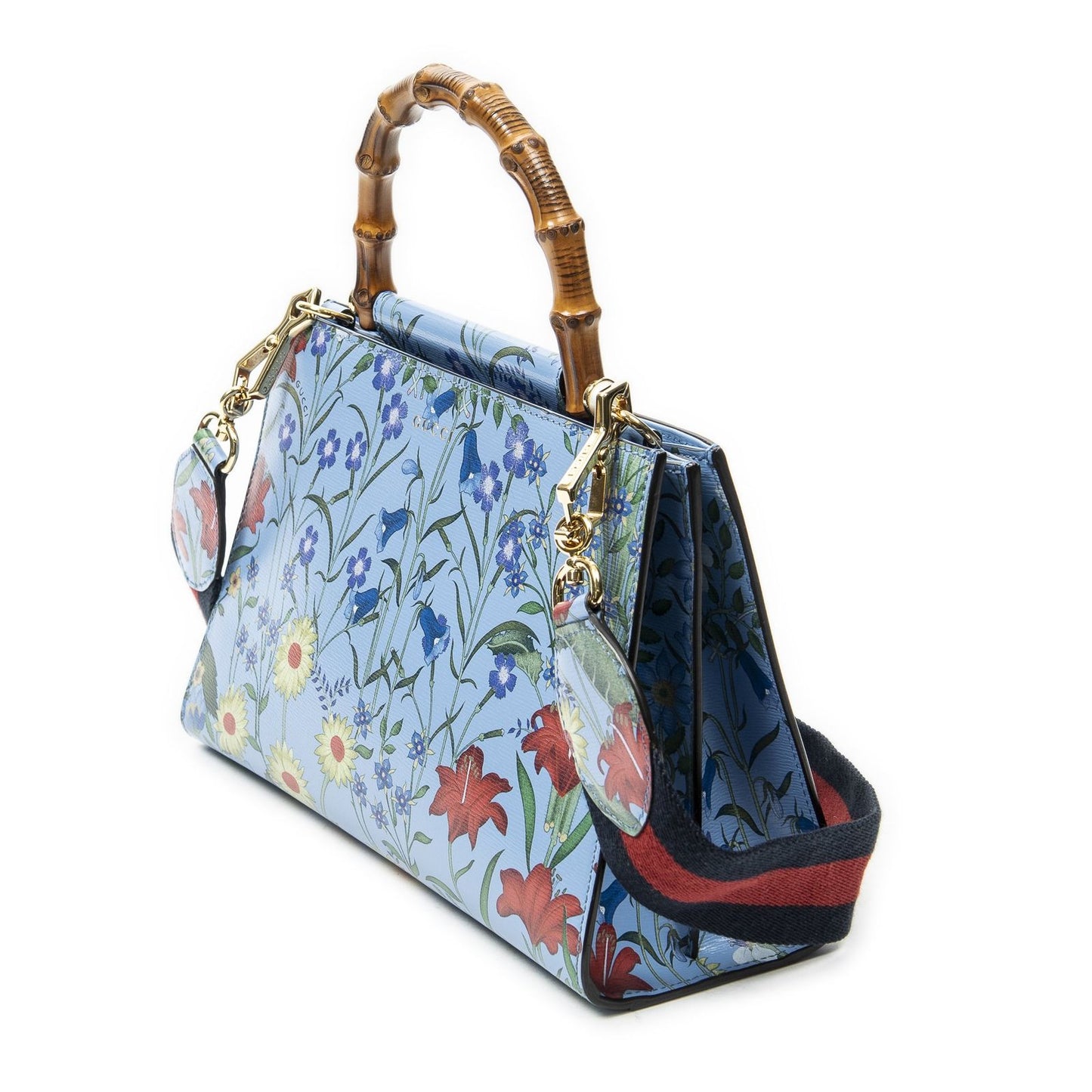 Gucci Medium Nymphaea Top Handle Blue Floral Print Leather — view 2
