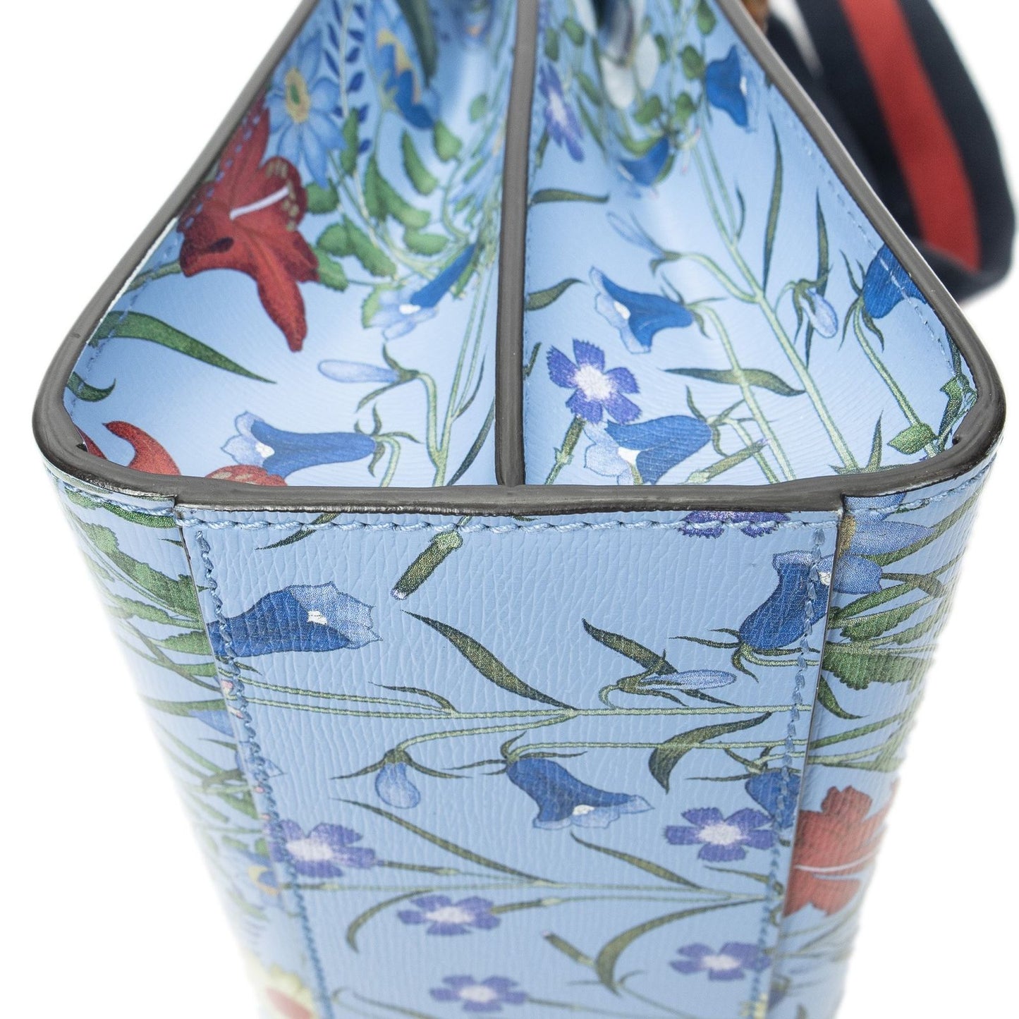 Gucci Medium Nymphaea Top Handle Blue Floral Print Leather — view 8