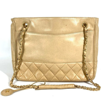 Chanel Shoulder Bag Quilted CC Logo Leather Beige — view 2