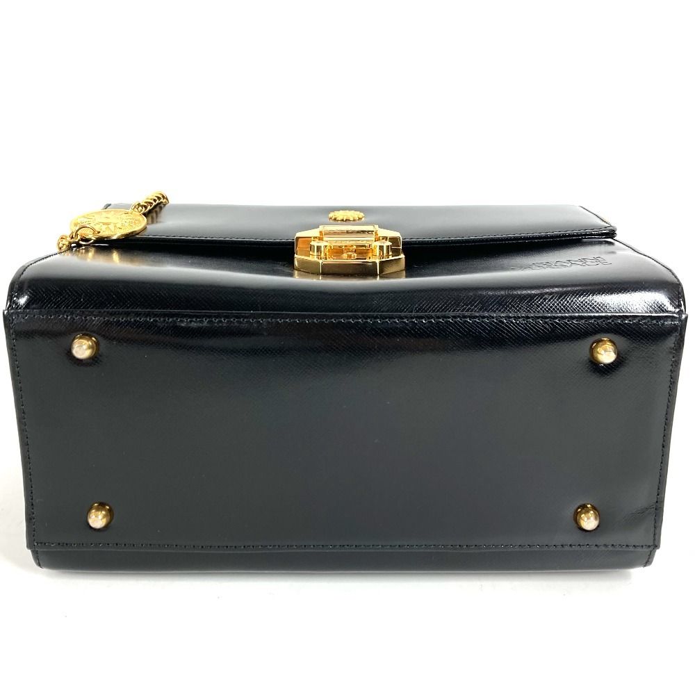 Versace Handbag Sunburst Logo Vanity Bag Leather Black — view 3