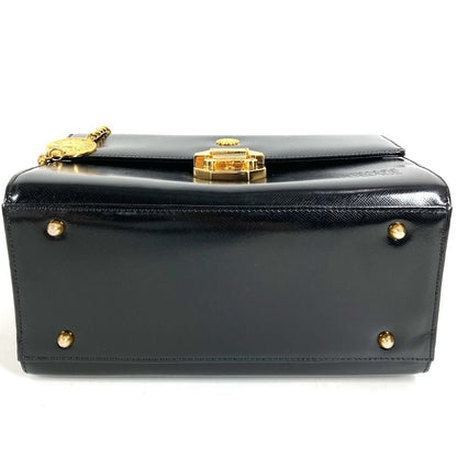 Versace Handbag Sunburst Logo Vanity Bag Leather Black — view 3