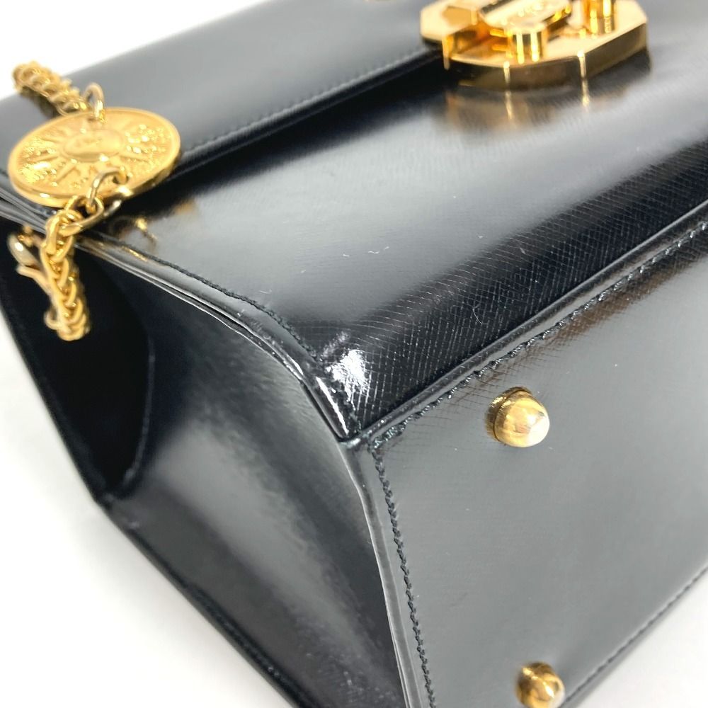 Versace Handbag Sunburst Logo Vanity Bag Leather Black — view 7