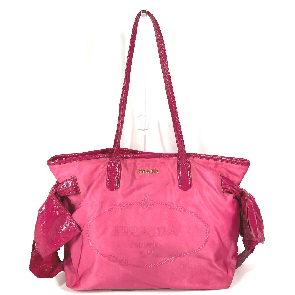 Prada Shoulder Bag Logo Ribbon Nylon Pink