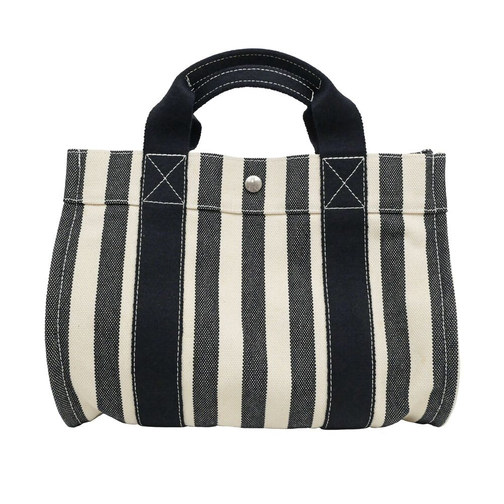 Hermes Cannes PM Black Canvas Silver Tote Bag
