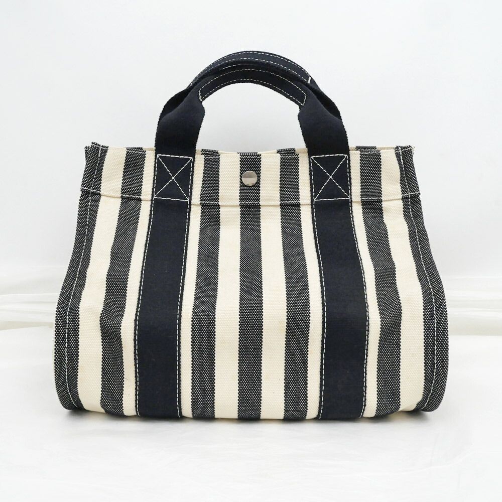 Hermes Cannes PM Black Canvas Silver Tote Bag — view 2