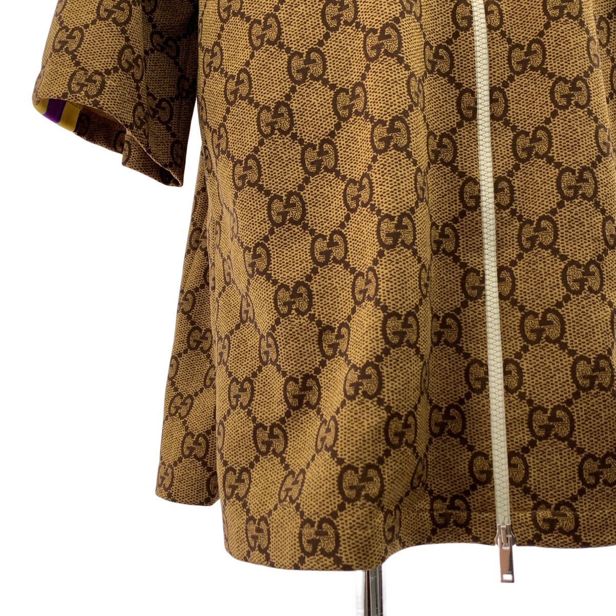 Gucci GG All Over Print Technical Jersey Coat S Brown Pink — view 3