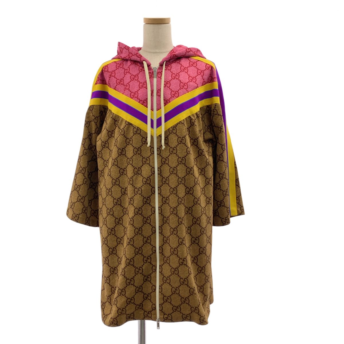 Gucci GG All Over Print Technical Jersey Coat S Brown Pink