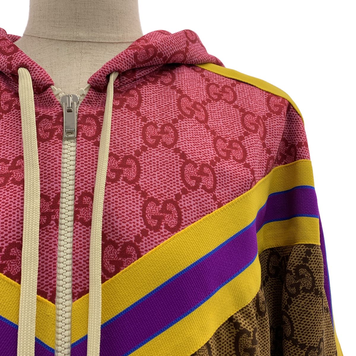 Gucci GG All Over Print Technical Jersey Coat S Brown Pink — view 2