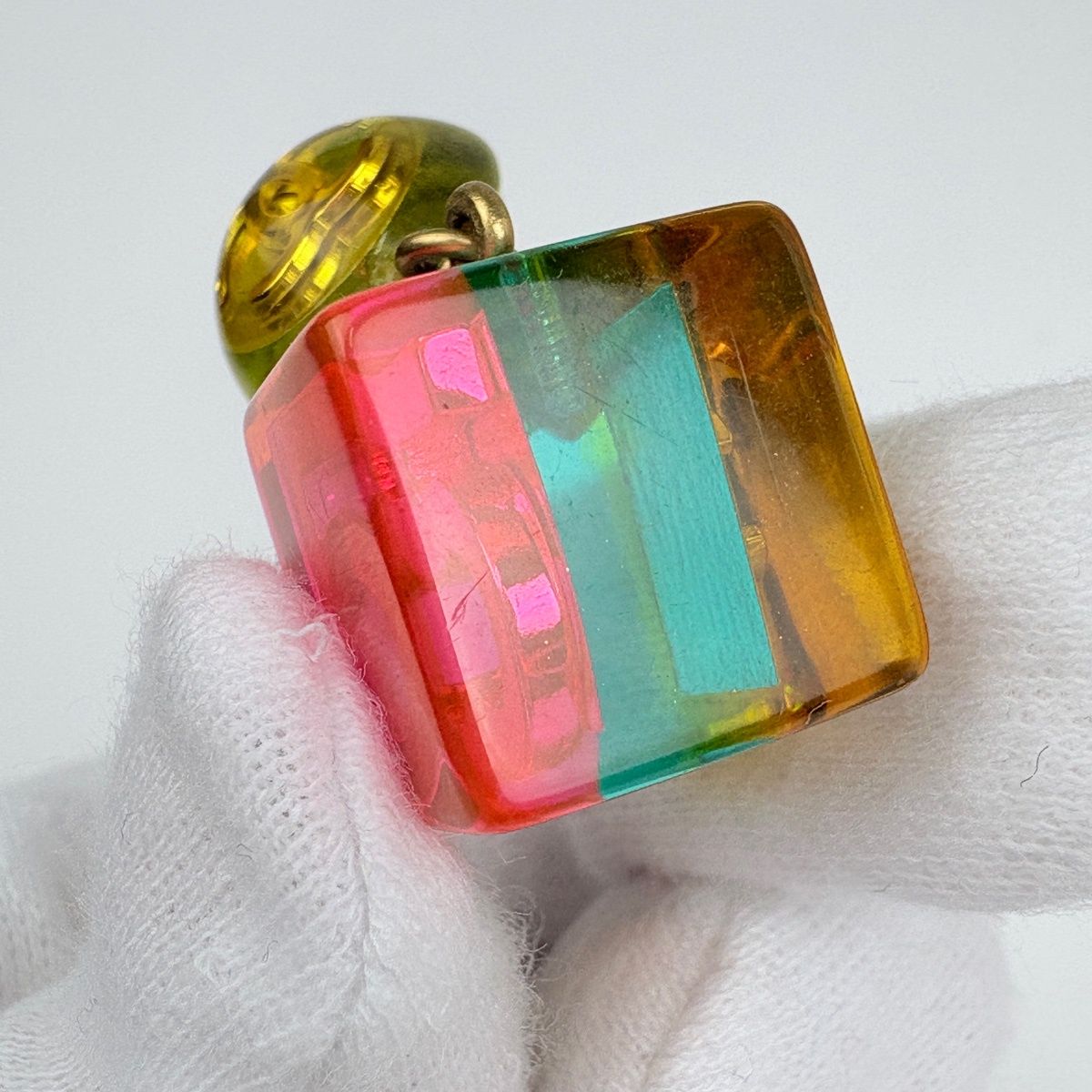 Chanel CC Logo Earrings Swing Cube No5 Plastic Yellow Pink Gold — view 4