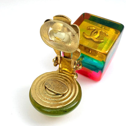 Chanel CC Logo Earrings Swing Cube No5 Plastic Yellow Pink Gold — view 3