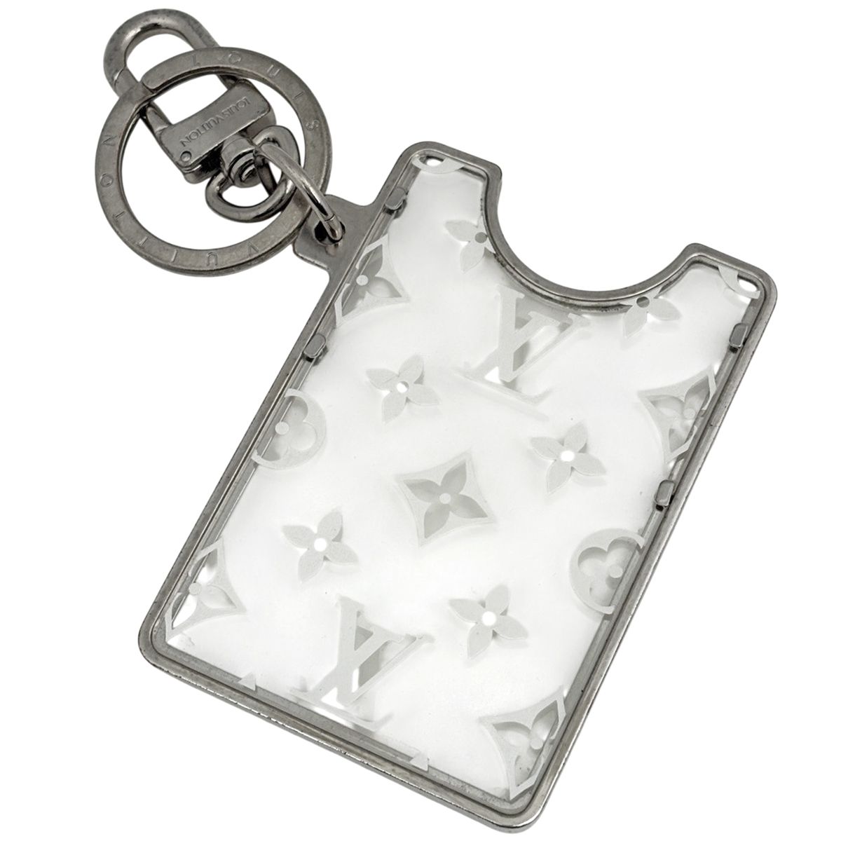 Louis Vuitton Cles LV Priz Key Holder ID Charm Card Case Plastic Clear White
