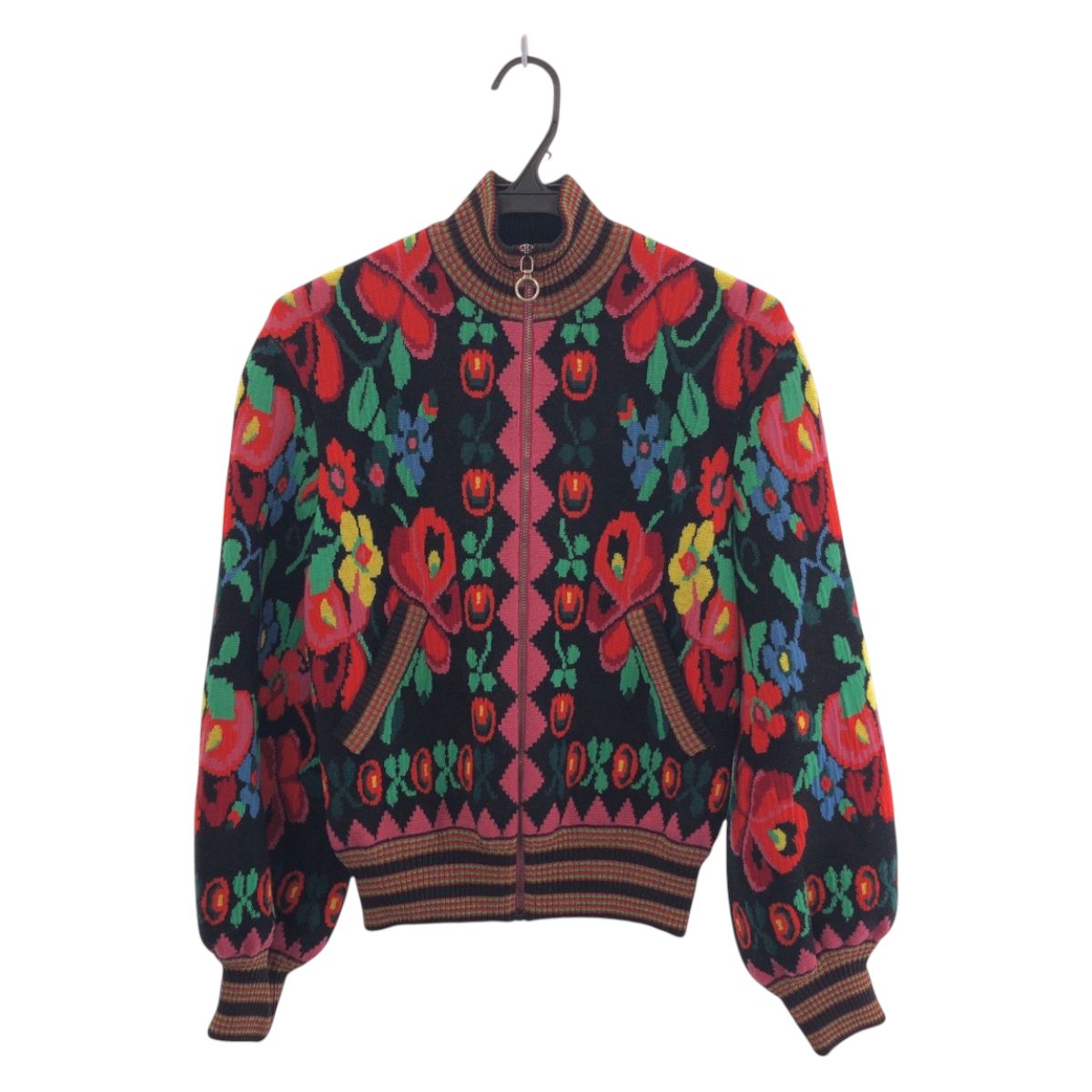 Gucci Floral Pattern XS Red Multicolor Wool Rayon Jacket Jamba