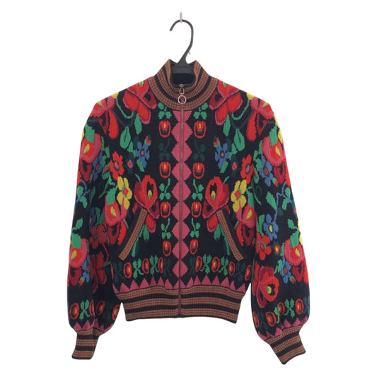 Gucci Floral Pattern XS Red Multicolor Wool Rayon Jacket Jamba