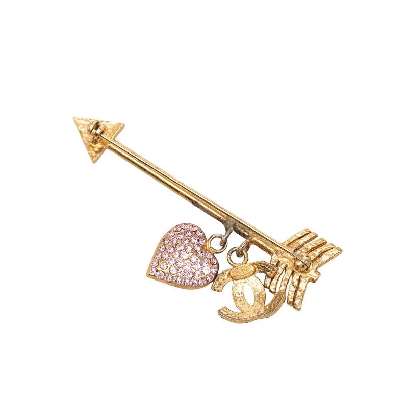 Chanel 02P CC Logo Heart Arrow Motif Brooch Gold Purple Pink Plated Rhinestone — view 2