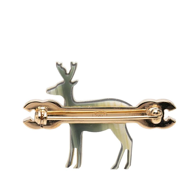 Chanel 01A CC Logo Reindeer Motif Brooch Gold Pink Multicolor Plastic Plated — view 2
