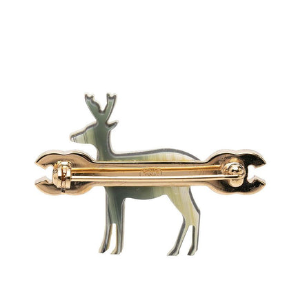Chanel 01A CC Logo Reindeer Motif Brooch Gold Pink Multicolor Plastic Plated — view 2