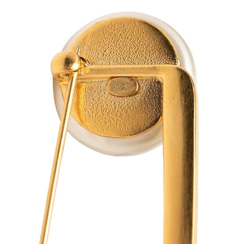 Chanel 97P CC Logo Vintage Brooch Safety Pin Gold Plated Faux Pearl — view 3