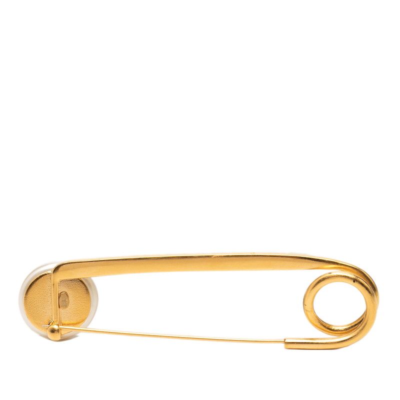 Chanel 97P CC Logo Vintage Brooch Safety Pin Gold Plated Faux Pearl — view 2