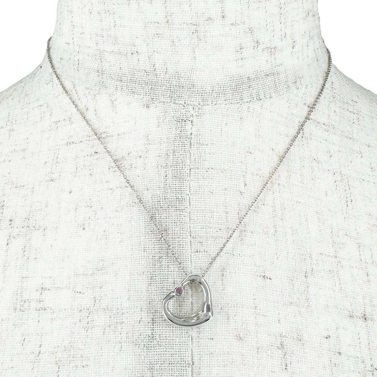 Tiffany & Co Elsa Peretti Open Heart Pendant Silver Pink Necklace — view 3