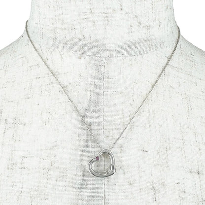 Tiffany & Co Elsa Peretti Open Heart Pendant Silver Pink Necklace — view 3