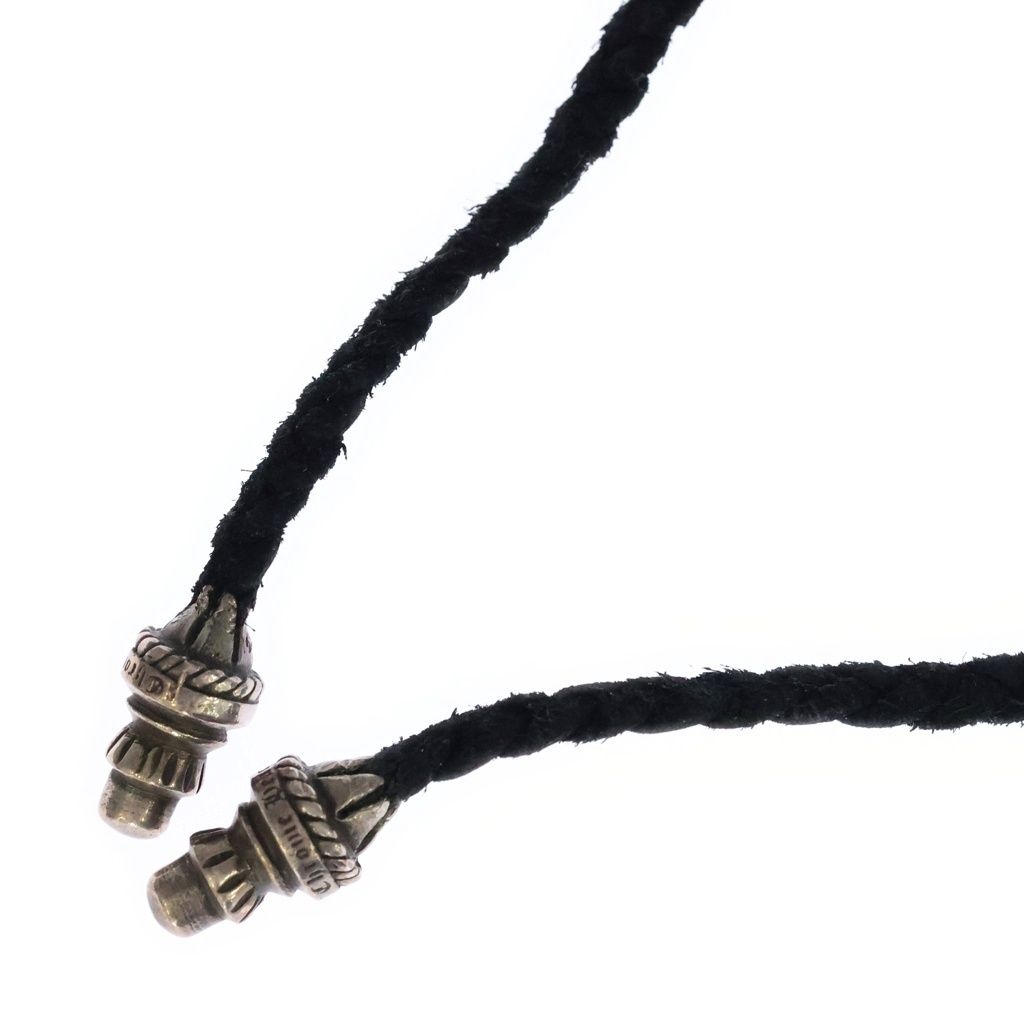 Chrome Hearts Leather Braid Scroll Necklace Black Silver