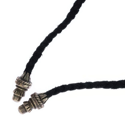 Chrome Hearts Leather Braid Scroll Necklace Black Silver
