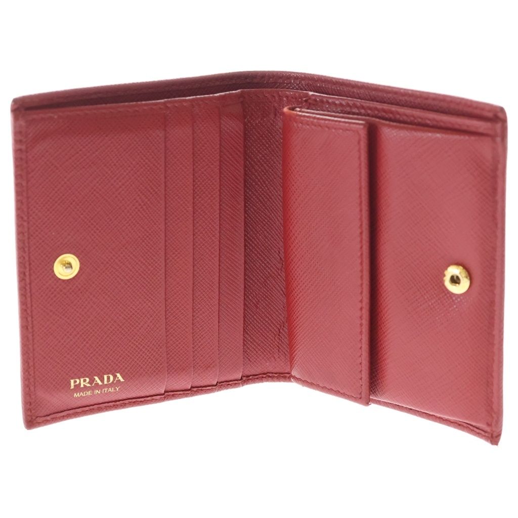 Prada Saffiano Compact Wallet Red Leather Bifold Wallet — view 4