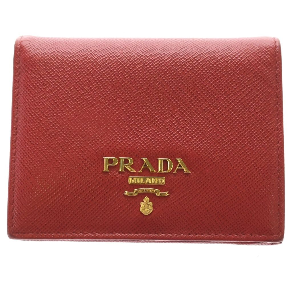 Prada Saffiano Compact Wallet Red Leather Bifold Wallet