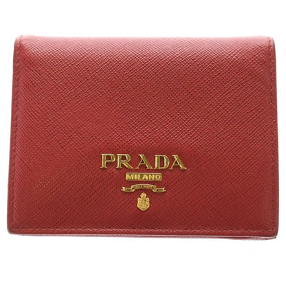 Prada Saffiano Compact Wallet Red Leather Bifold Wallet