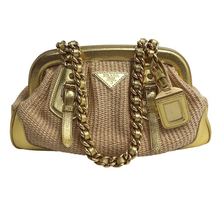 Prada Sutro Bag Handbag Beige Gold Second