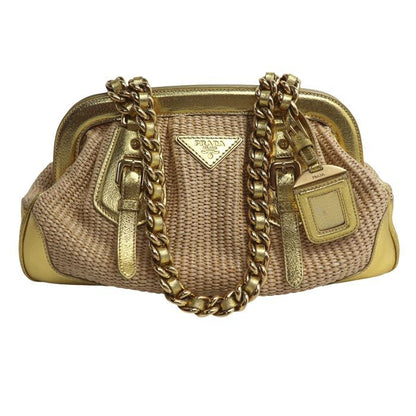Prada Sutro Bag Handbag Beige Gold Second