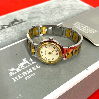 Hermes Clipper Stainless Kuo Watch Gold Silver