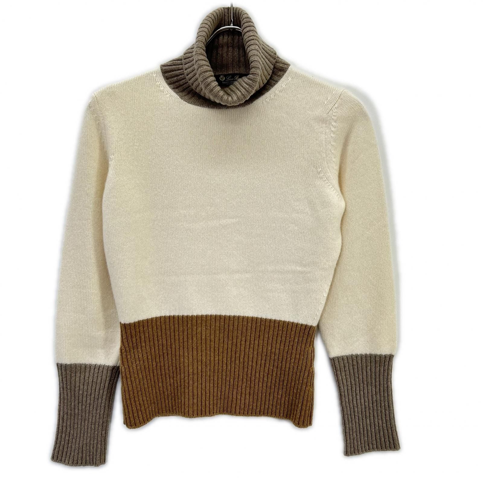 Loro Piana Ivory Brown Gray Baby Cashmere High Neck Knit Pullover 40 Sweater
