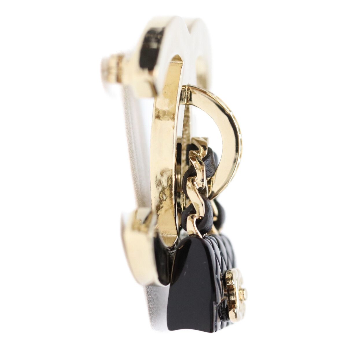Chanel CC Logo Quilted Matelasse Brooch Gold Black — view 3