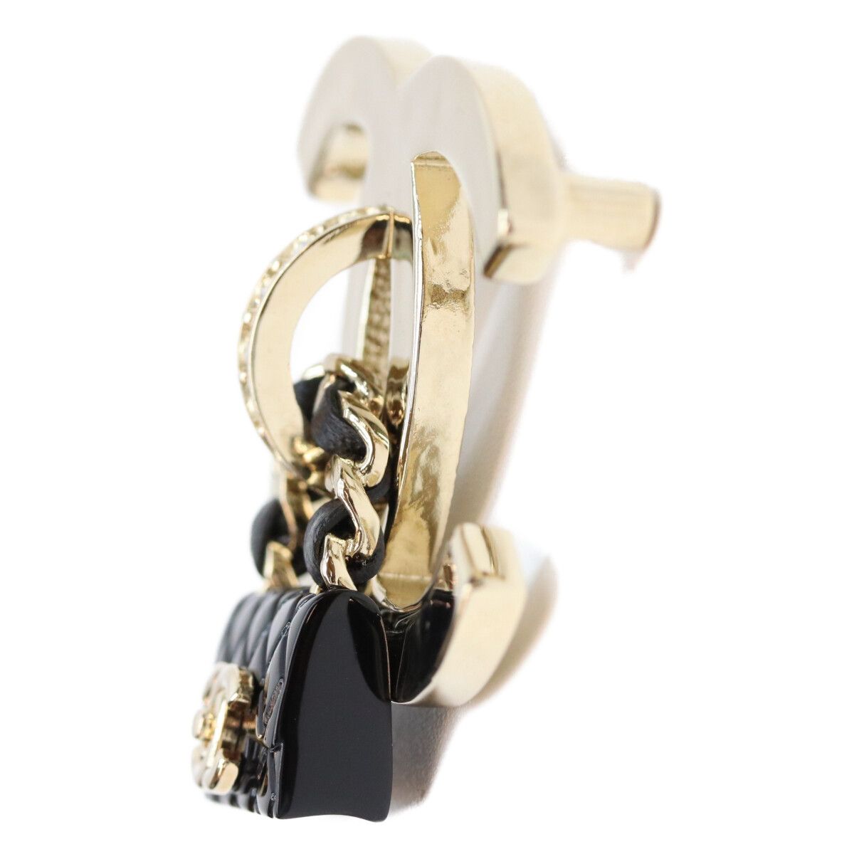 Chanel CC Logo Quilted Matelasse Brooch Gold Black — view 2