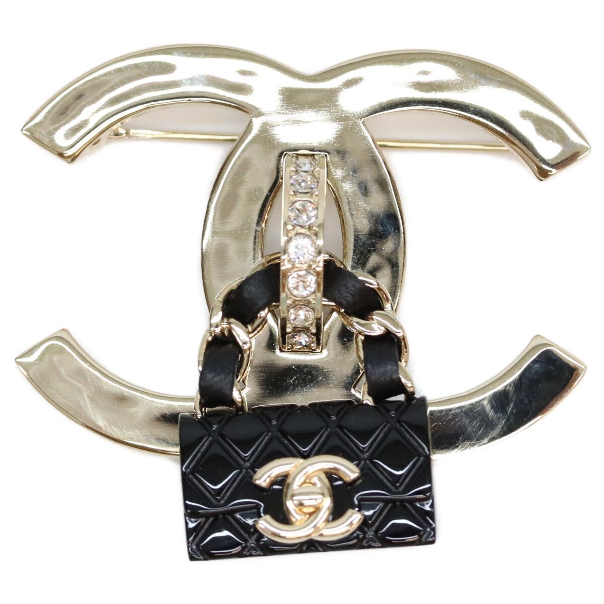 Chanel CC Logo Quilted Matelasse Brooch Gold Black