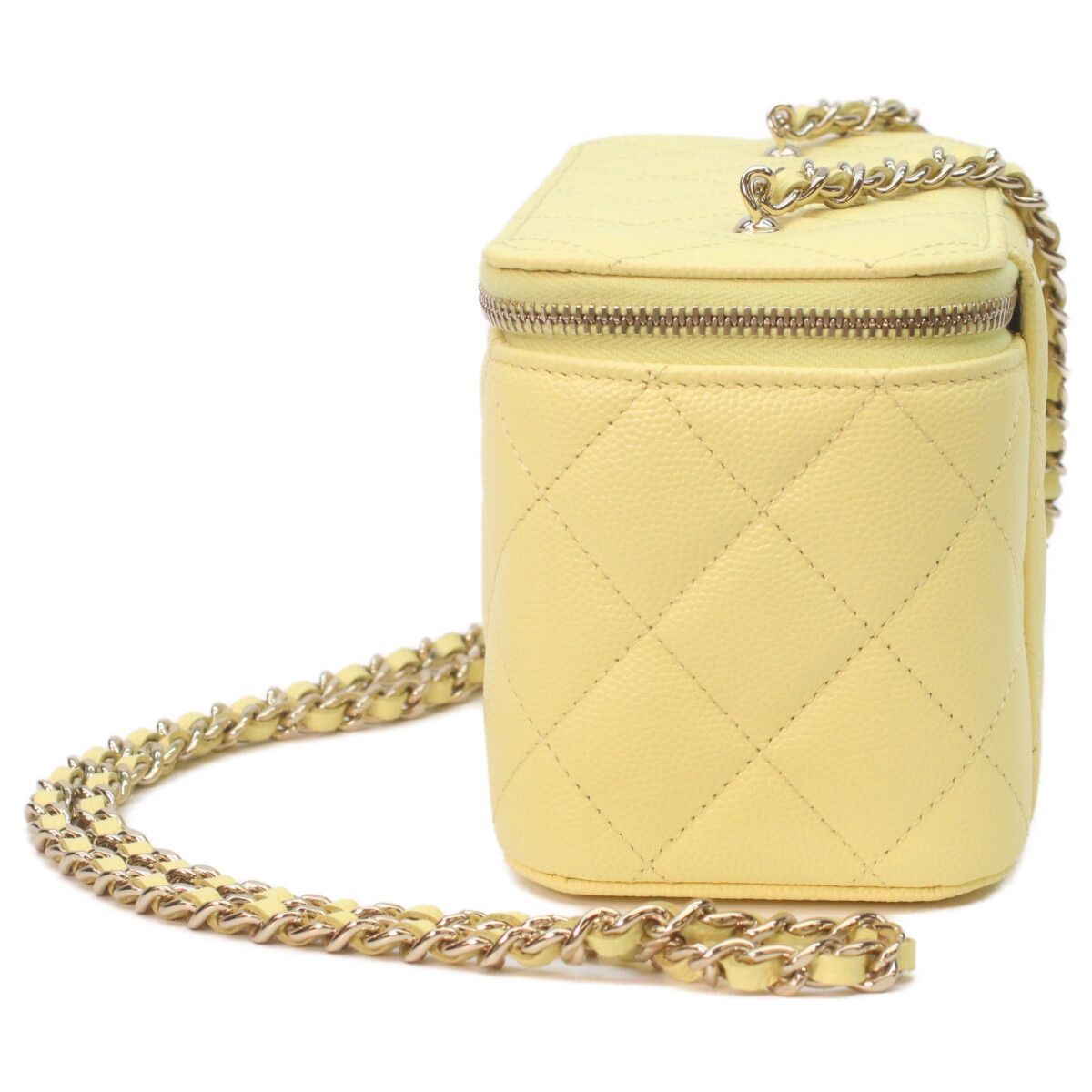 Chanel Yellow Caviar Gold Quilted Vanity Heart Rhinestone CC Logo — view 2