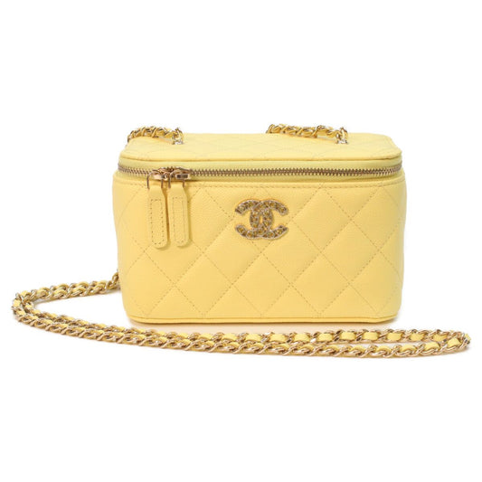 Chanel Yellow Caviar Gold Quilted Vanity Heart Rhinestone CC Logo