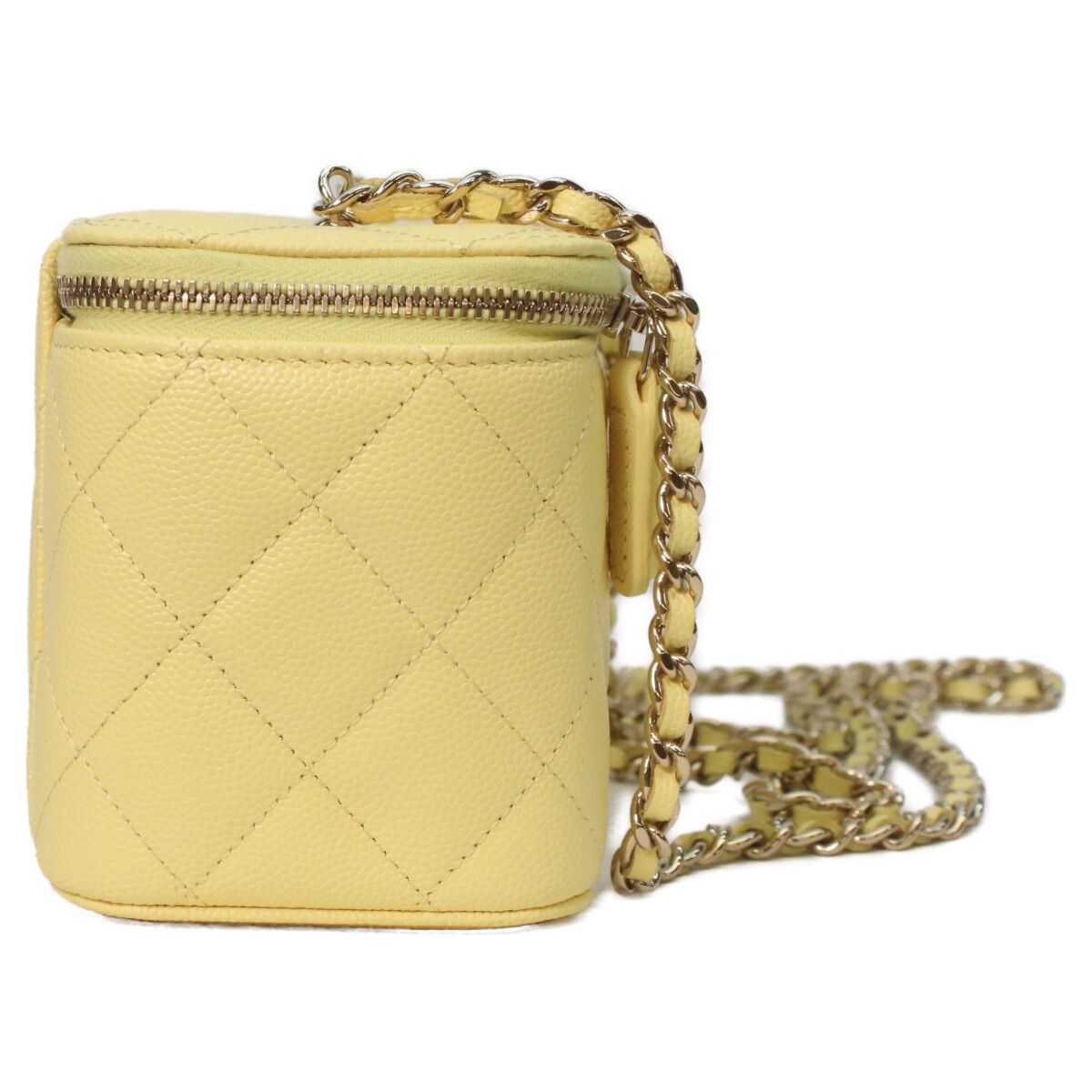 Chanel Yellow Caviar Gold Quilted Vanity Heart Rhinestone CC Logo — view 4