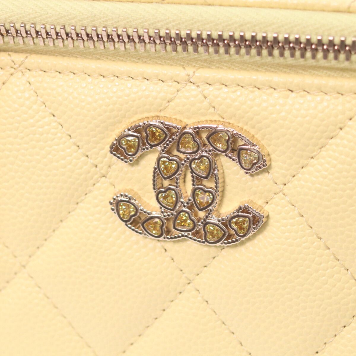 Chanel Yellow Caviar Gold Quilted Vanity Heart Rhinestone CC Logo — view 6