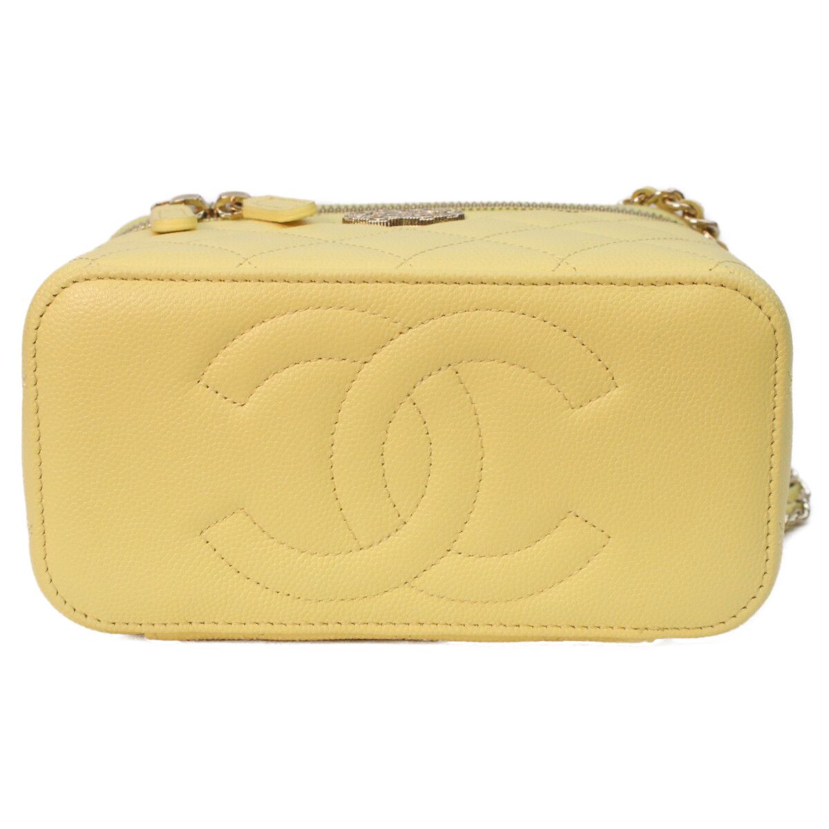 Chanel Yellow Caviar Gold Quilted Vanity Heart Rhinestone CC Logo — view 5